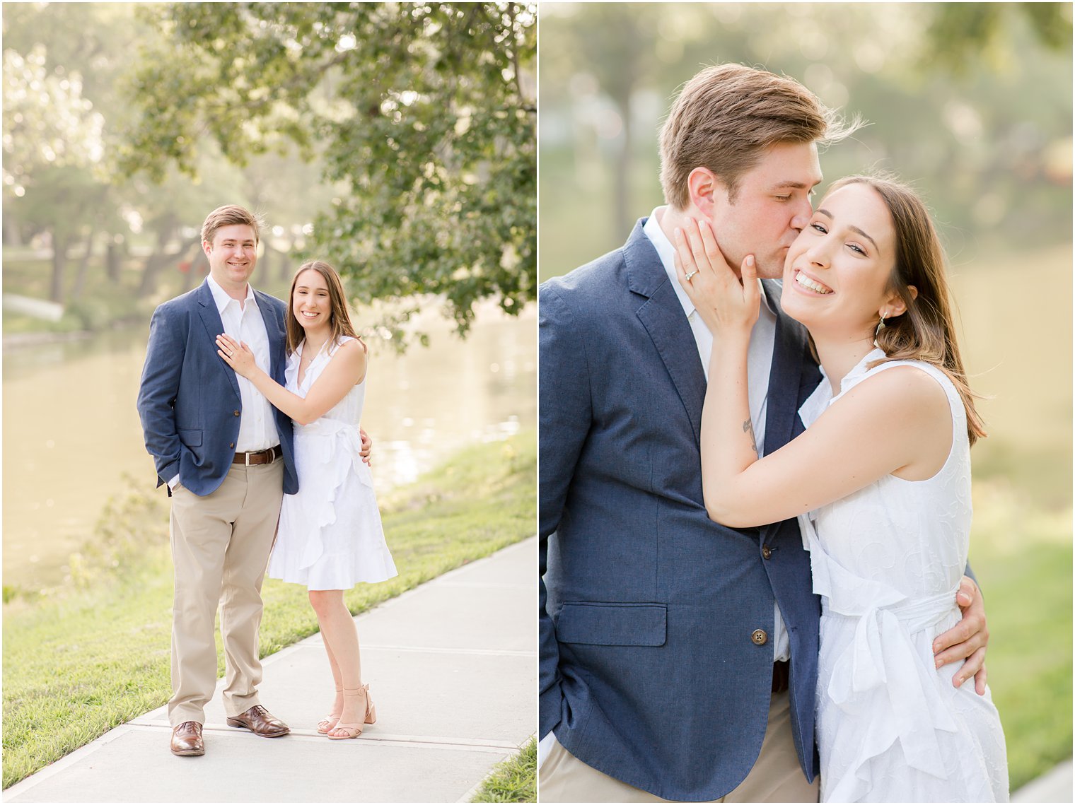 Engaged couple posing for photos at Summer Engagement in Spring Lake, NJ