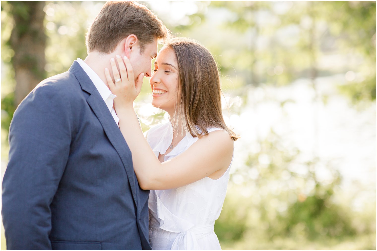 Natural pose for engagement photos in Spring Lake