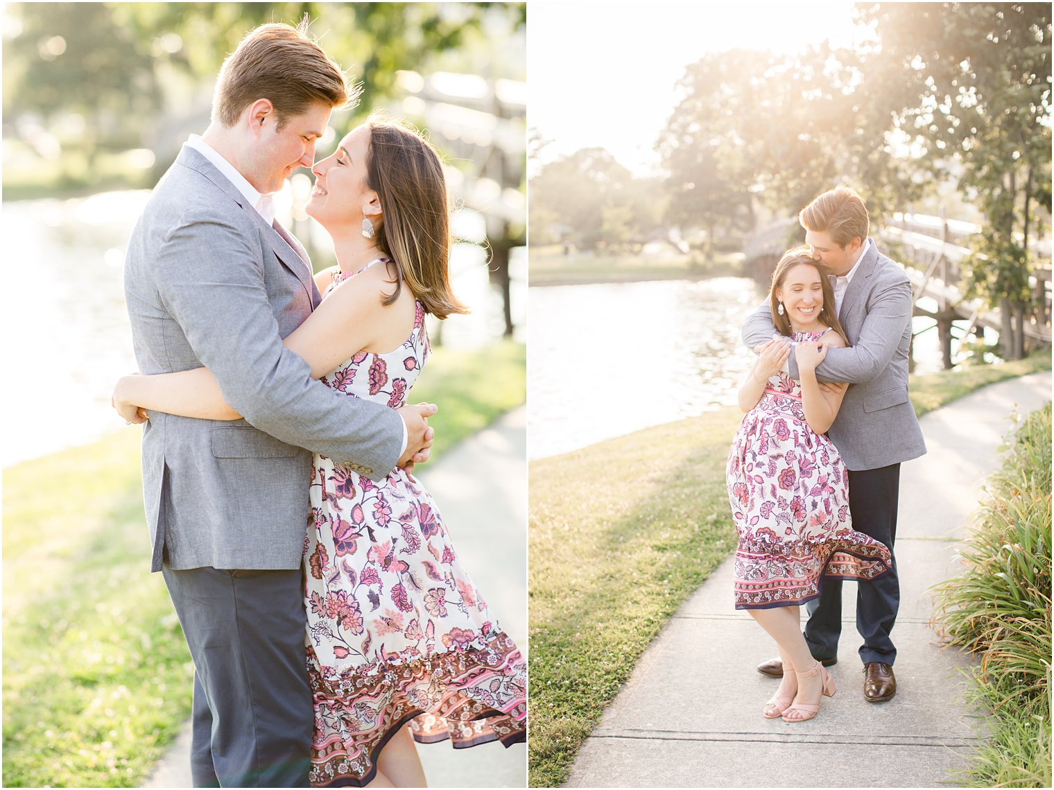 Young couple posing for engagement photos at Divine Park in Spring Lake NJ 