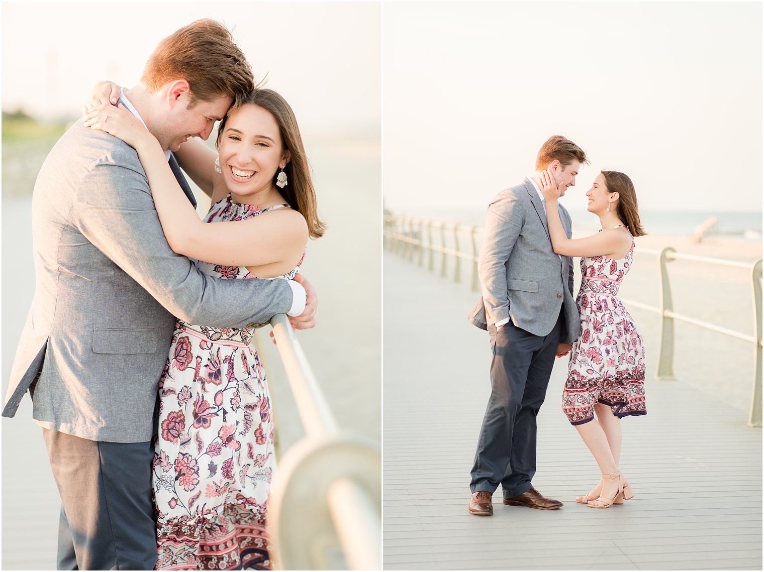 Engaged couple on the boardwalk in Spring Lake