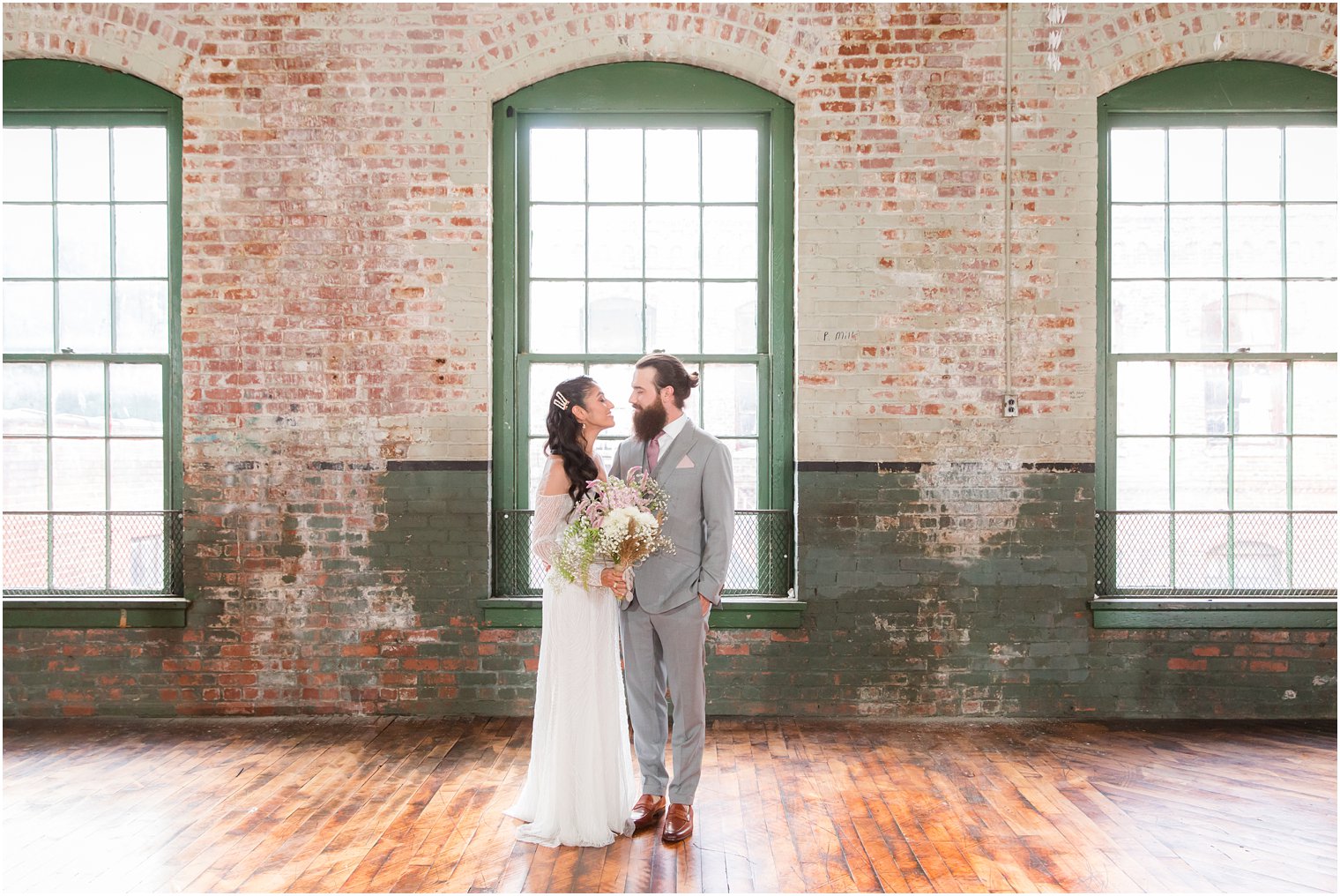 Bride and groom portrait at Art Factory Studios in Paterson NJ 