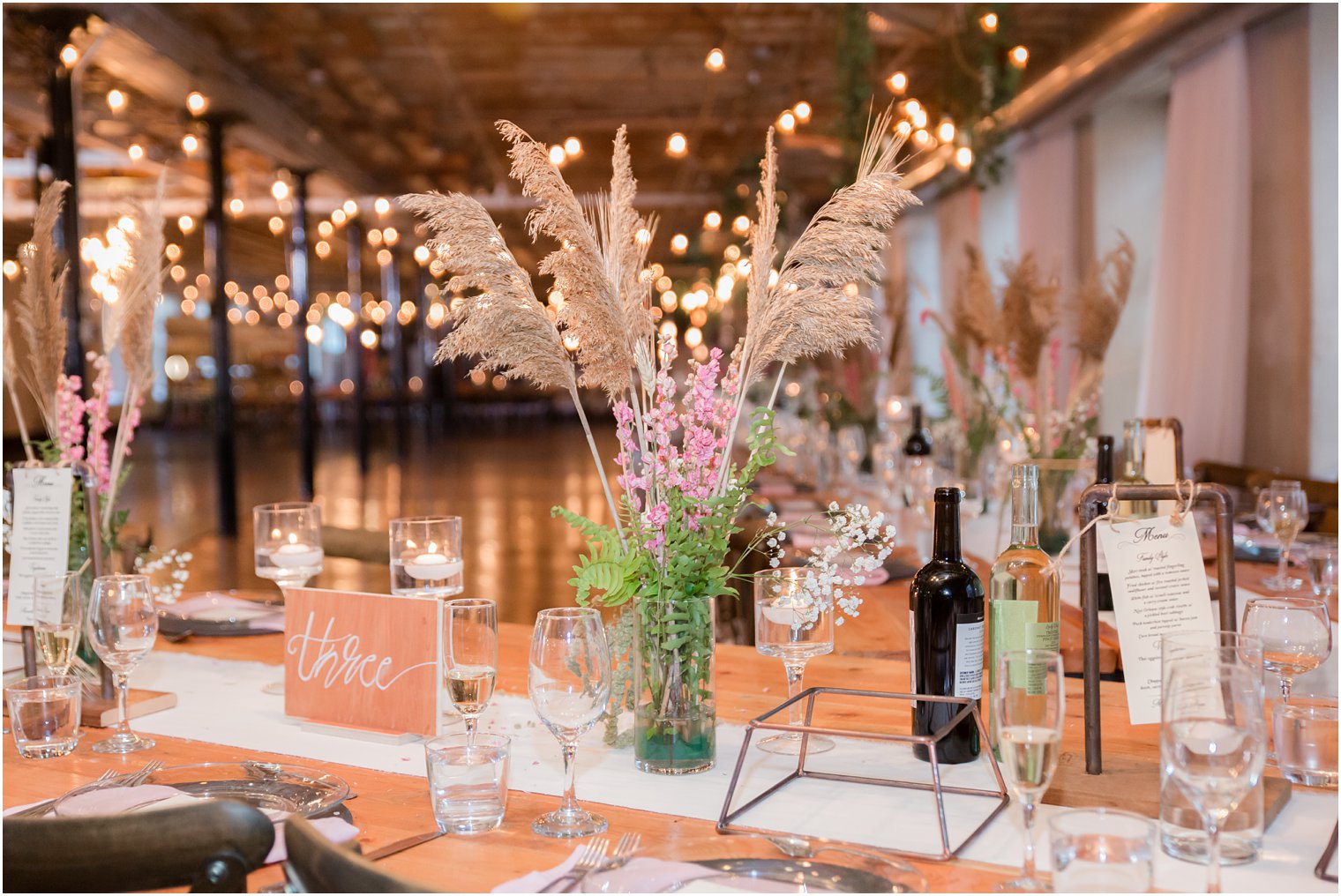 Reception decor for industrial chic wedding at Art Factory Studios in Paterson NJ