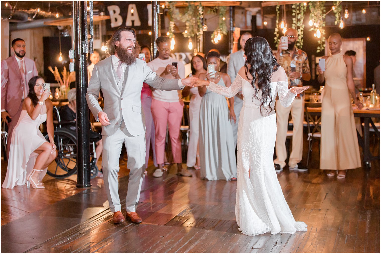 Reception dancing photos for industrial chic wedding at Art Factory Studios in Paterson NJ