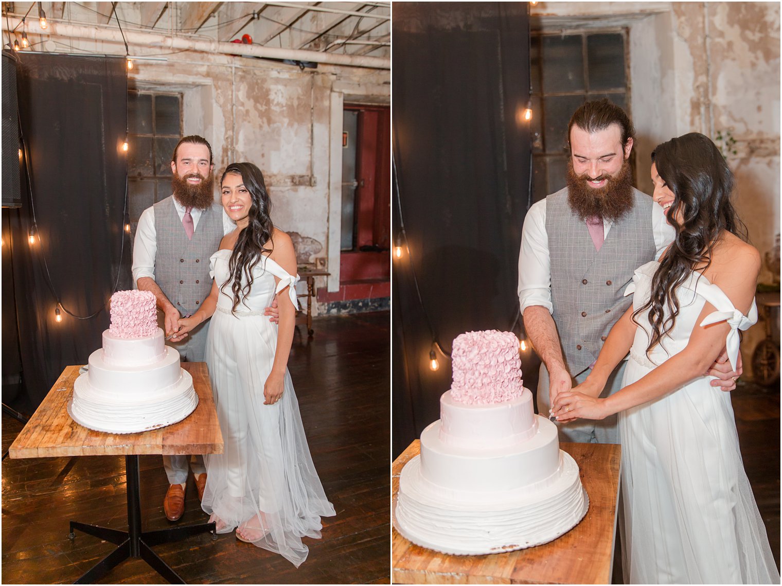 Bride and groom cutting cake at Art Factory Studios in Paterson NJ