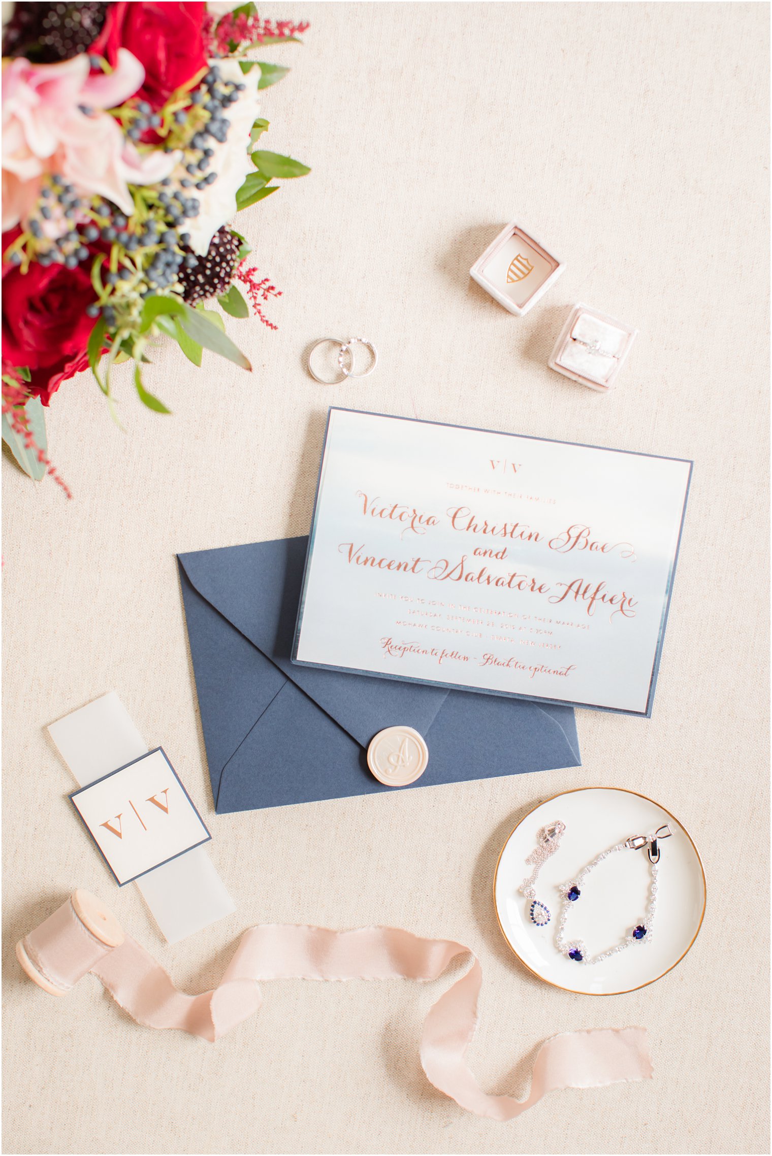 wedding stationery for early fall wedding at Lake Mohawk photographed by Idalia Photography