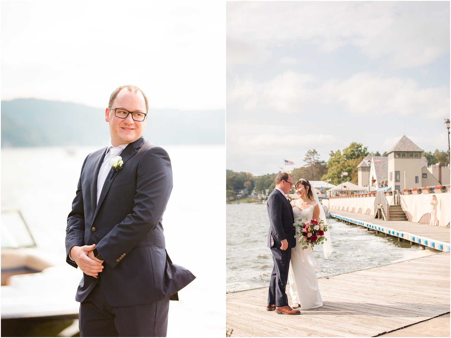 bride and groom's first look for fall wedding day in Sparta NJ