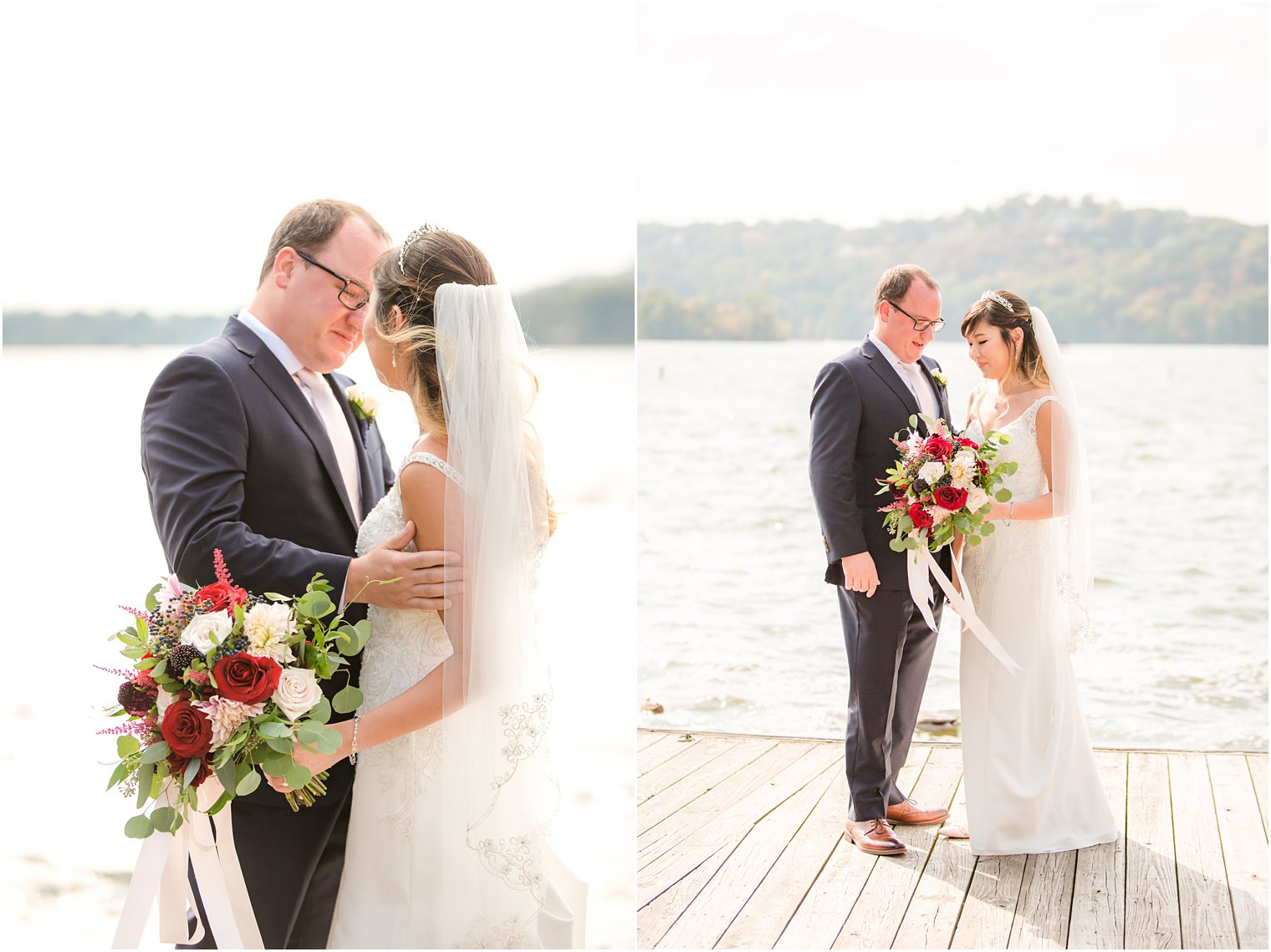 early fall wedding at Lake Mohawk first look with Idalia Photography