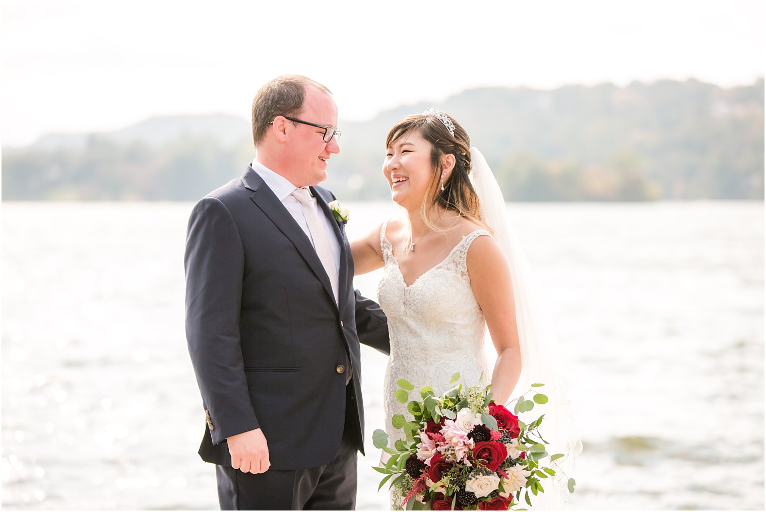 lakefront first look at Lake Mohawk with Idalia Photography