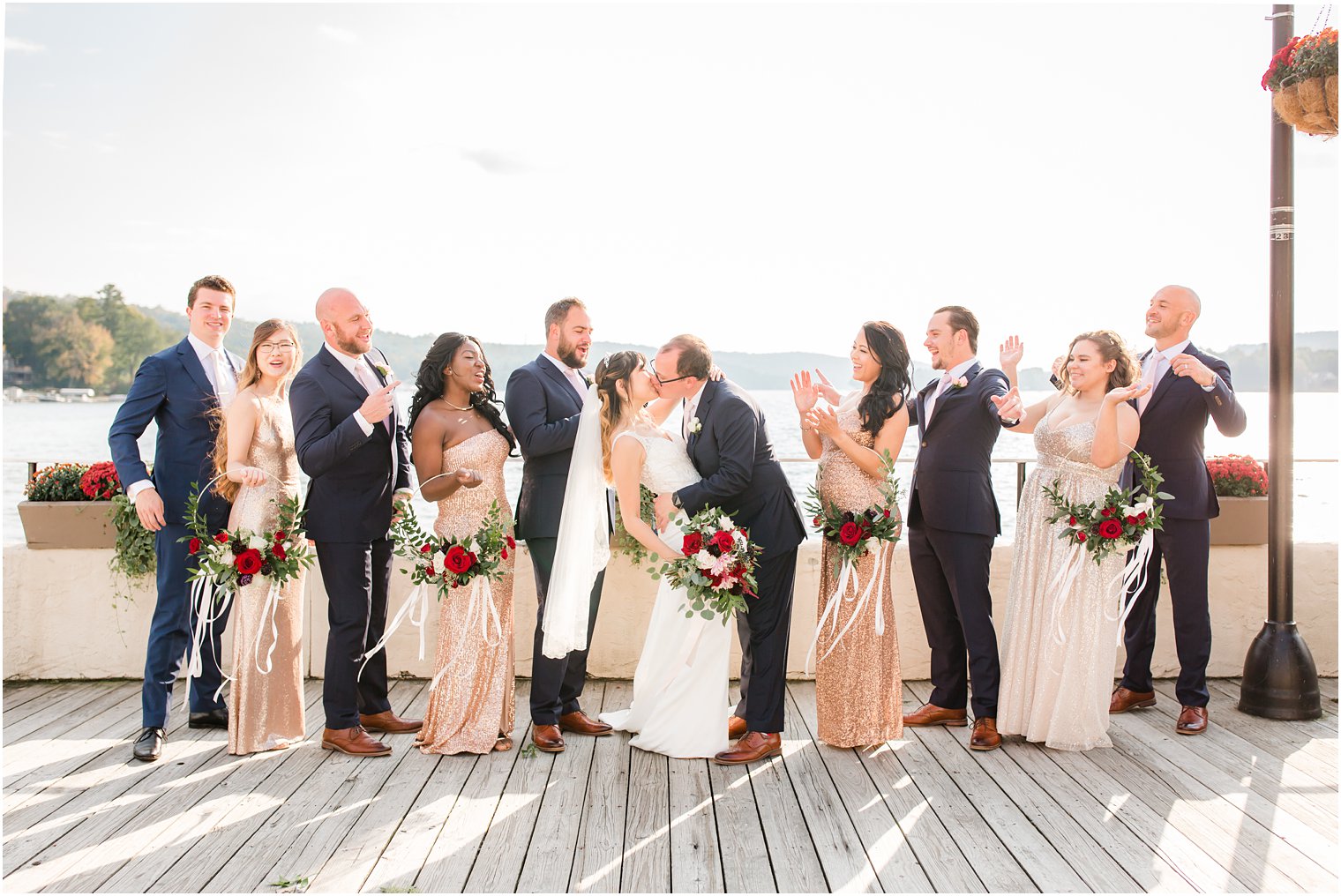 fun bridal party portraits at Lake Mohawk by Idalia Photography