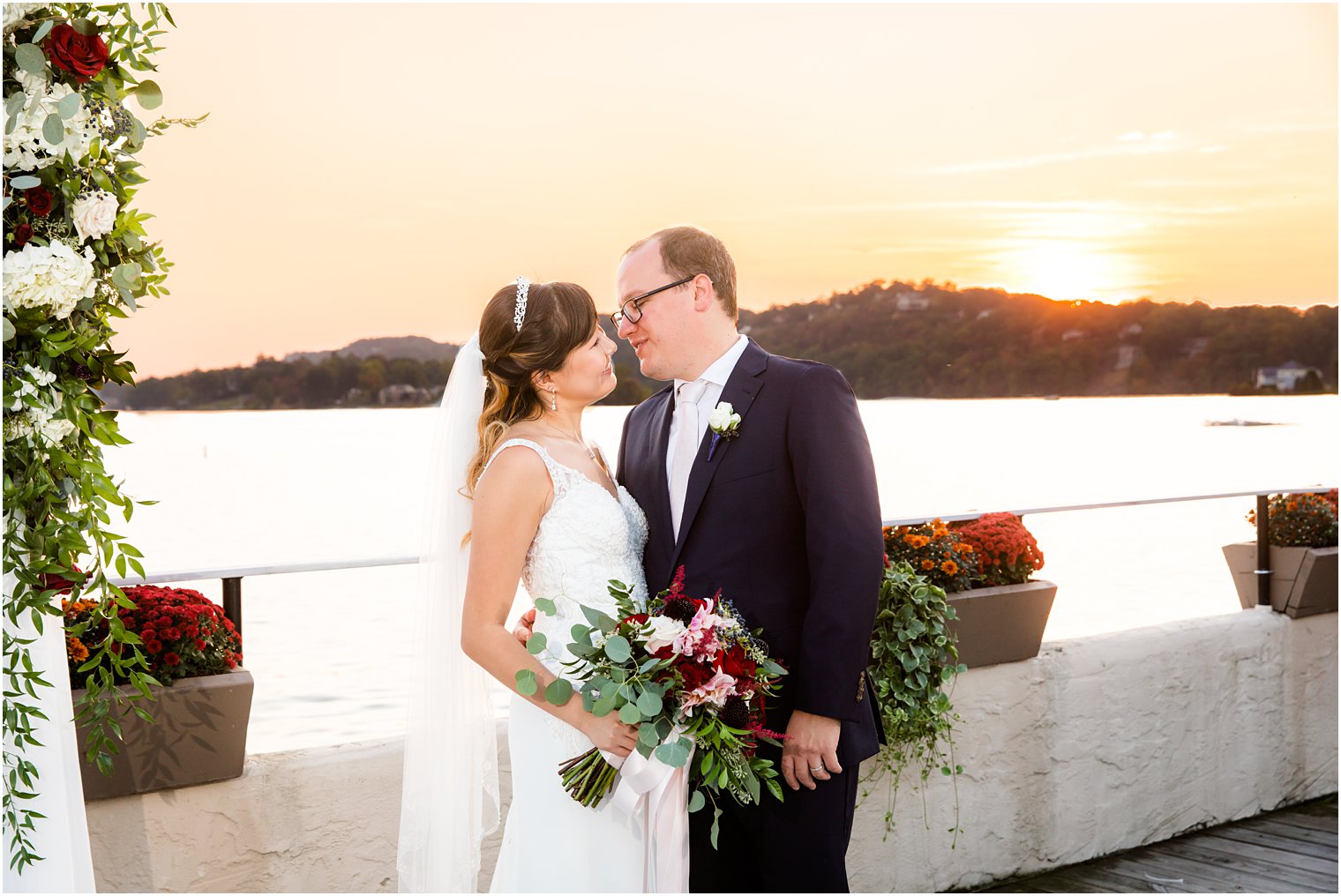 sunset wedding portraits at Lake Mohawk Country Club with Idalia Photography