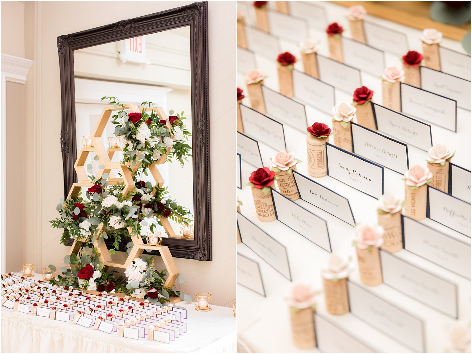 wine cork seating cards for Lake Mohawk Country Club wedding reception