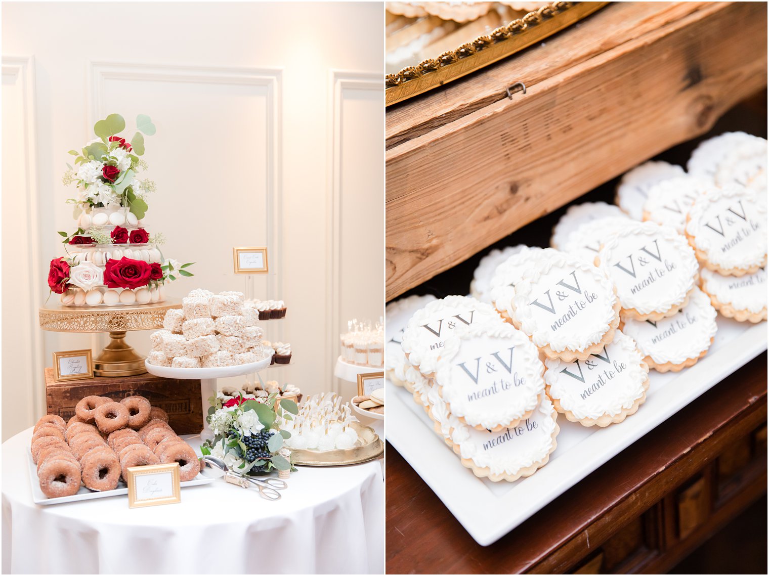 dessert table with cookies for NJ wedding reception by Idalia Photography