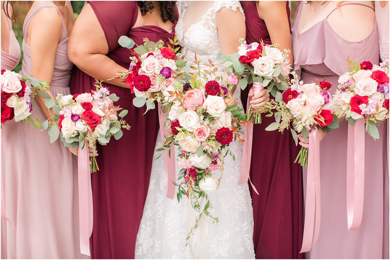 pink and red florals for fall wedding by Pink Dahlia Vintage