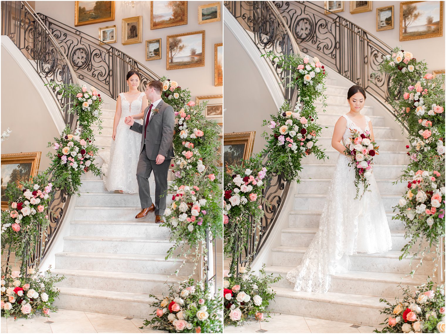 Wedding portraits on staircase at Park Chateau Estate