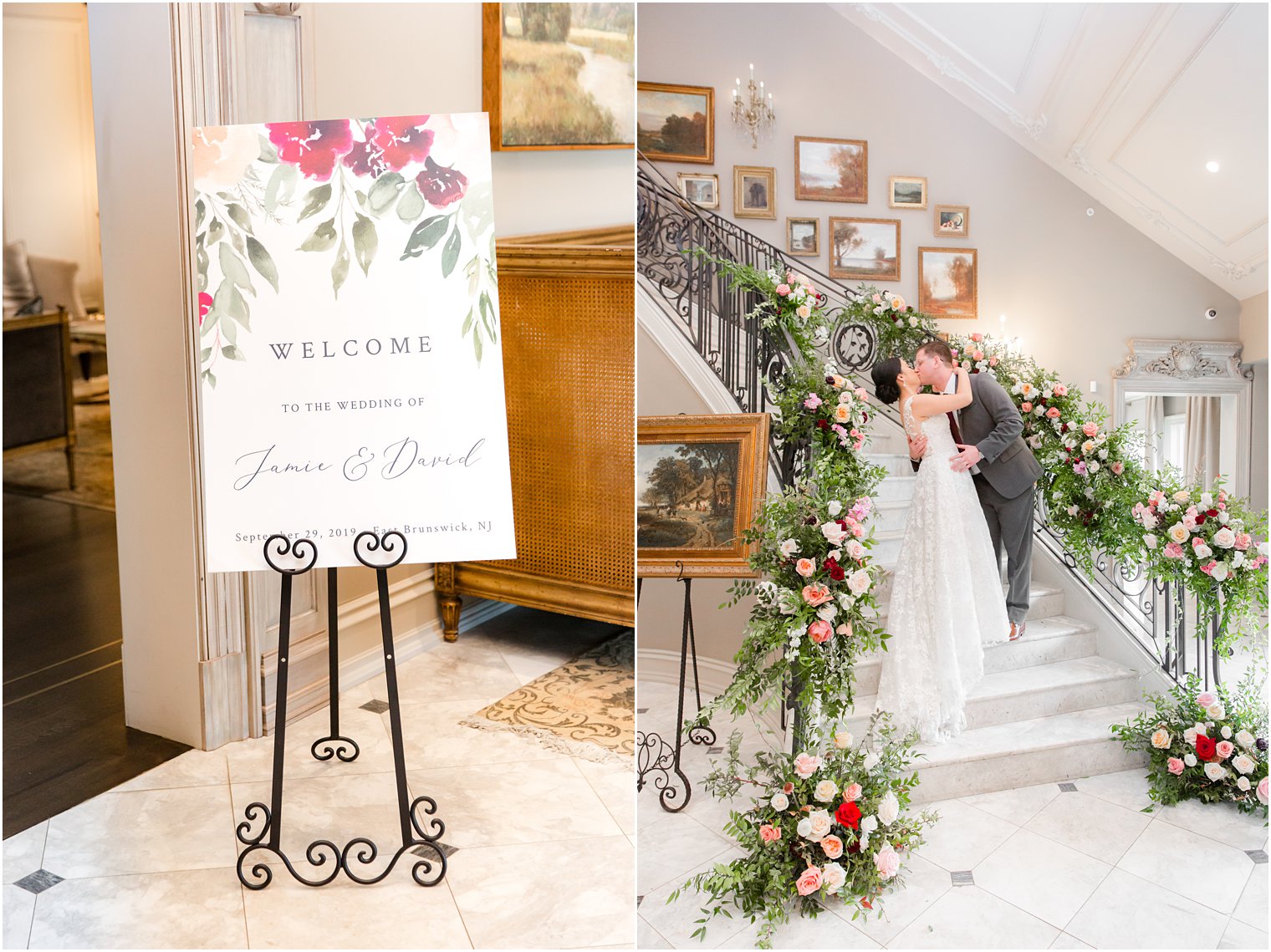 Wedding portraits on staircase at Park Chateau Estate