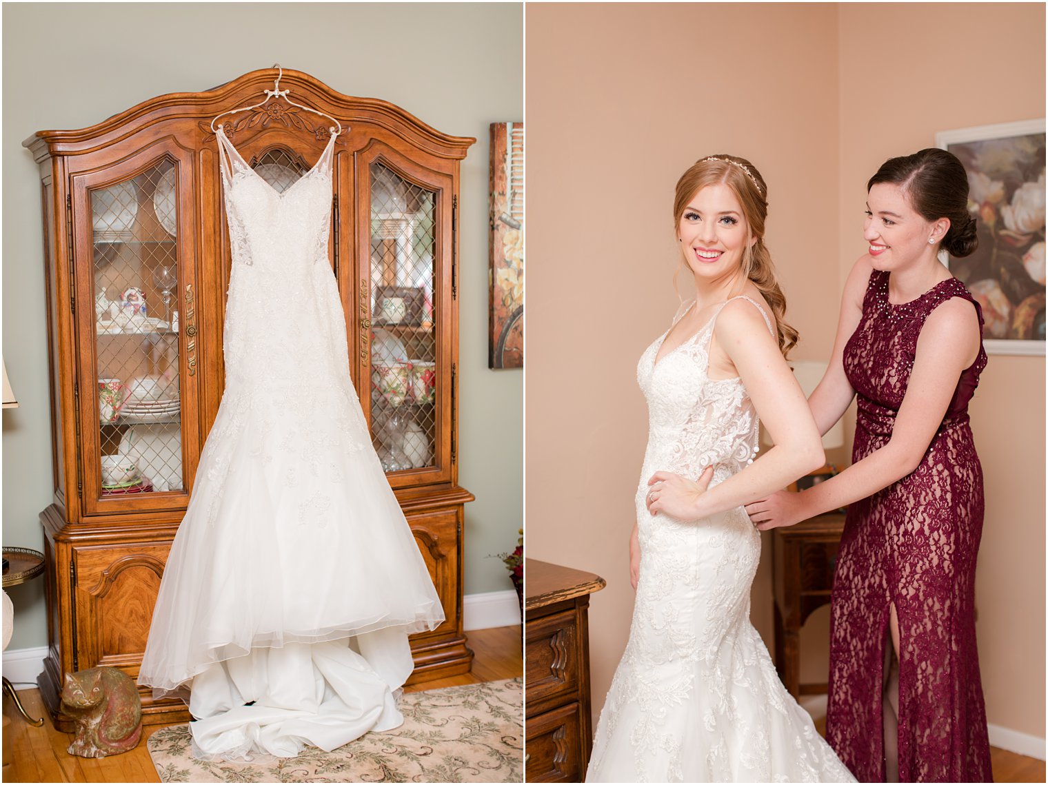 Bride getting ready with maid of honor