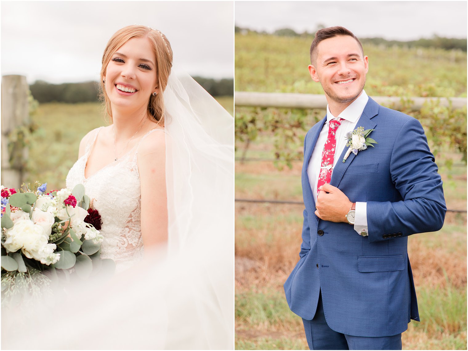 Bride and groom portraits at Laurita Winery