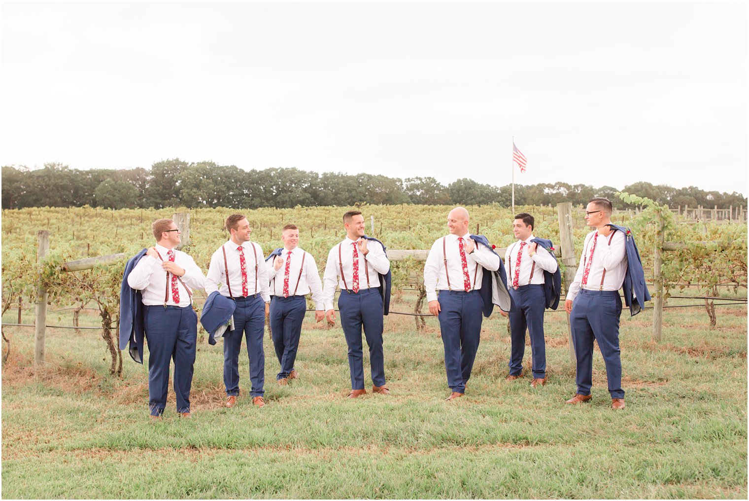 Groomsmen wearing suspenders