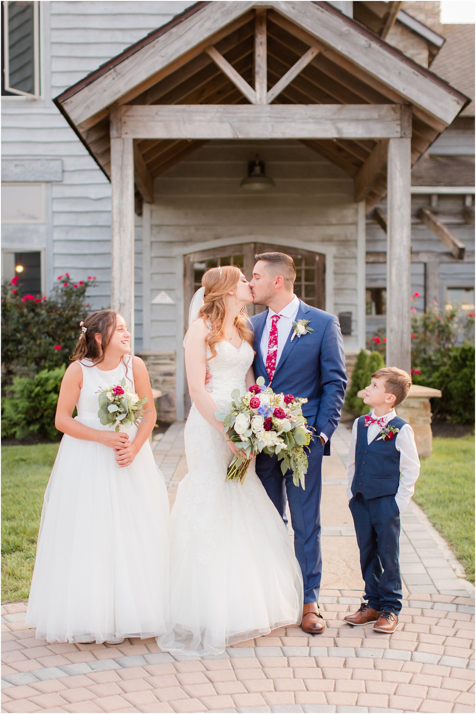 Bride and groom with flower girl and ring bearer