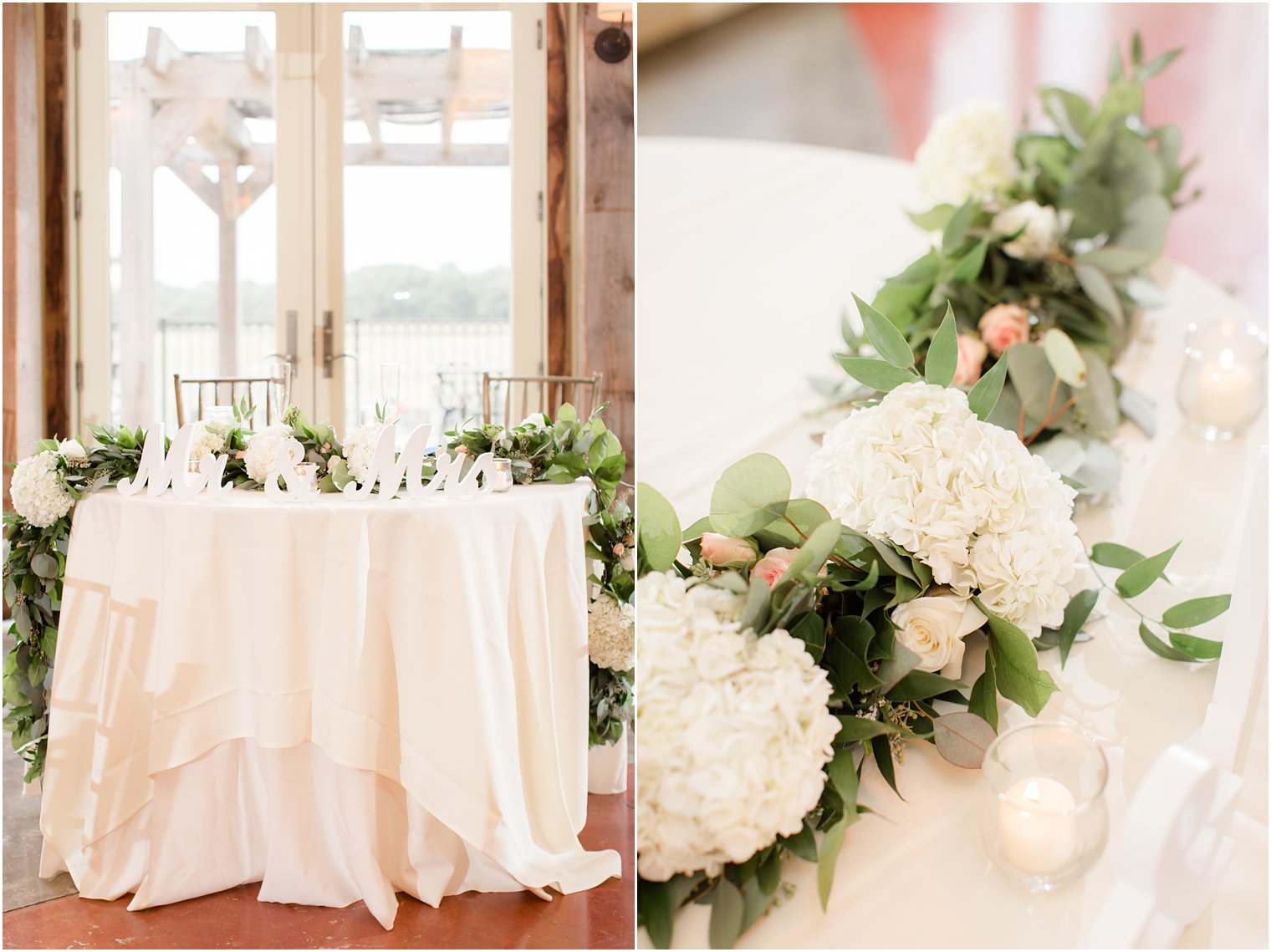 Sweetheart table at Laurita Winery reception room in New Egypt NJ | NJ vineyard wedding venue