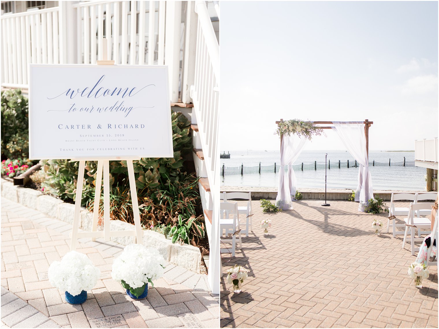 Outdoor wedding ceremony at Brant Beach Yacht Club