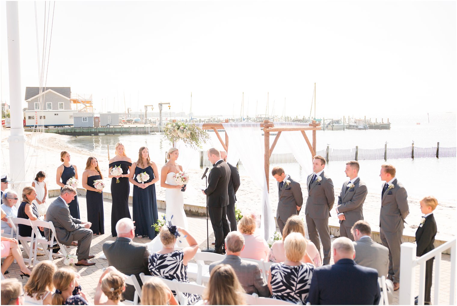 Outdoor wedding ceremony at Brant Beach Yacht Club