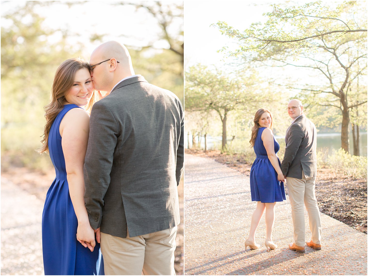Spring engagement photos with blooming trees