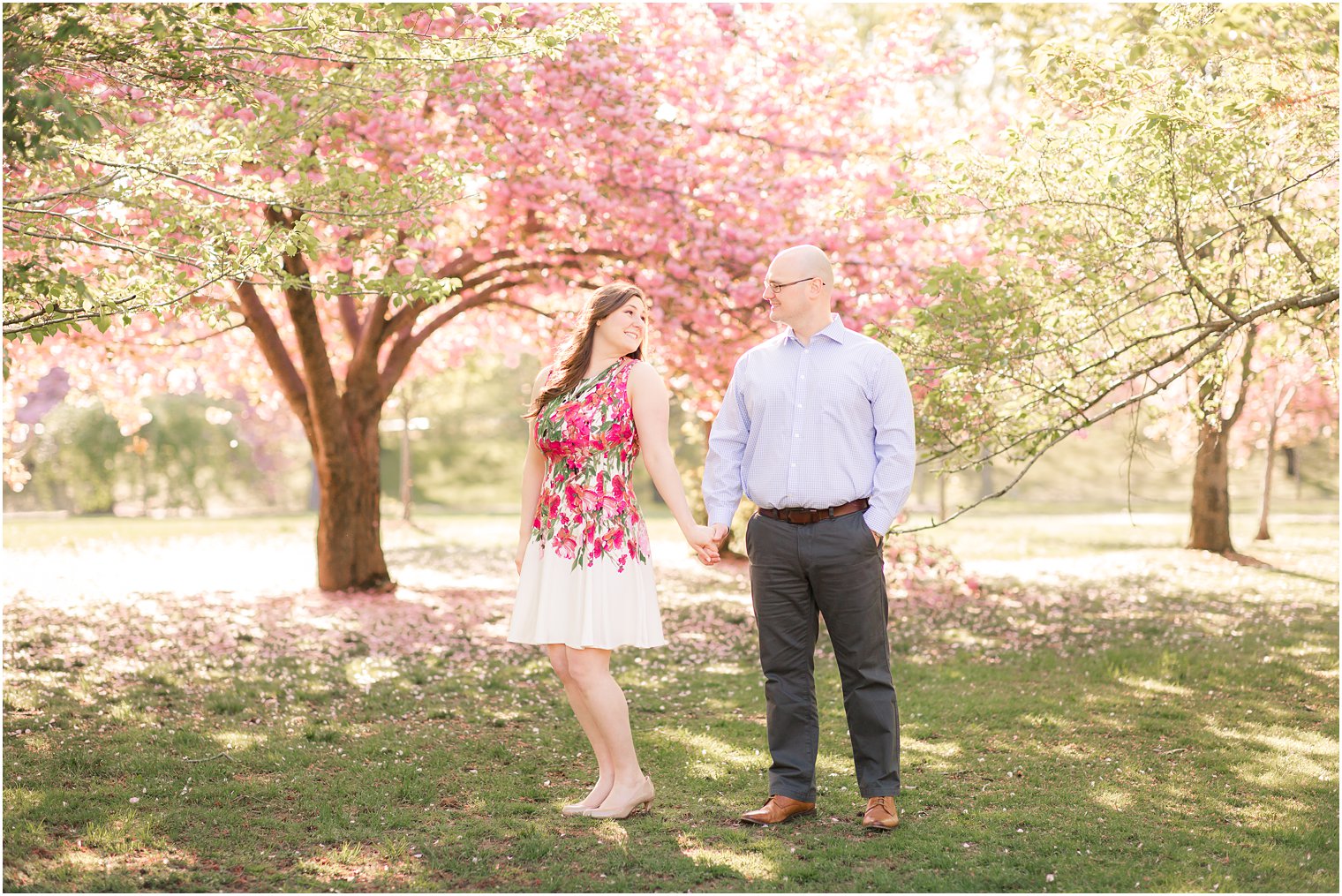 Engagement photos at Branch Brook Park during Cherry Blossom Festival