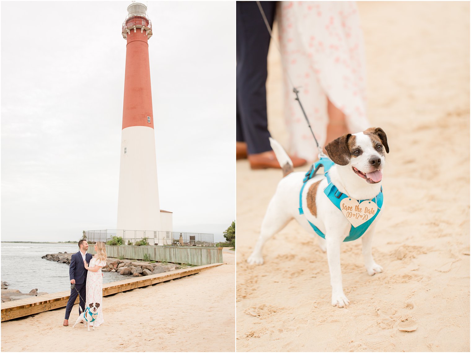 Lighthouse engagement photos with dog by Idalia Photography