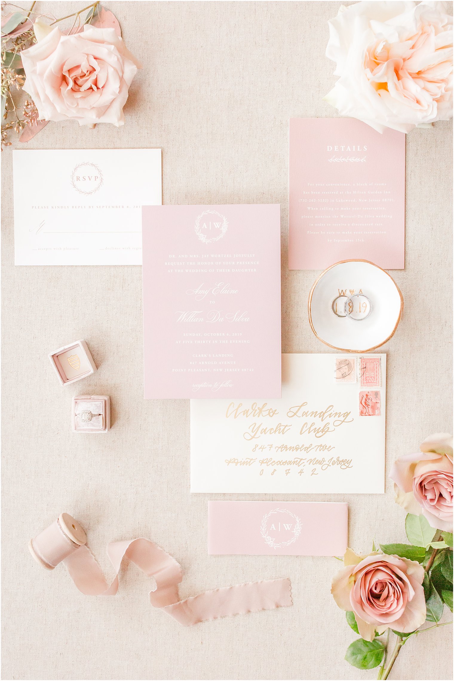 wedding stationery for romantic Clarks Landing Yacht Club wedding day