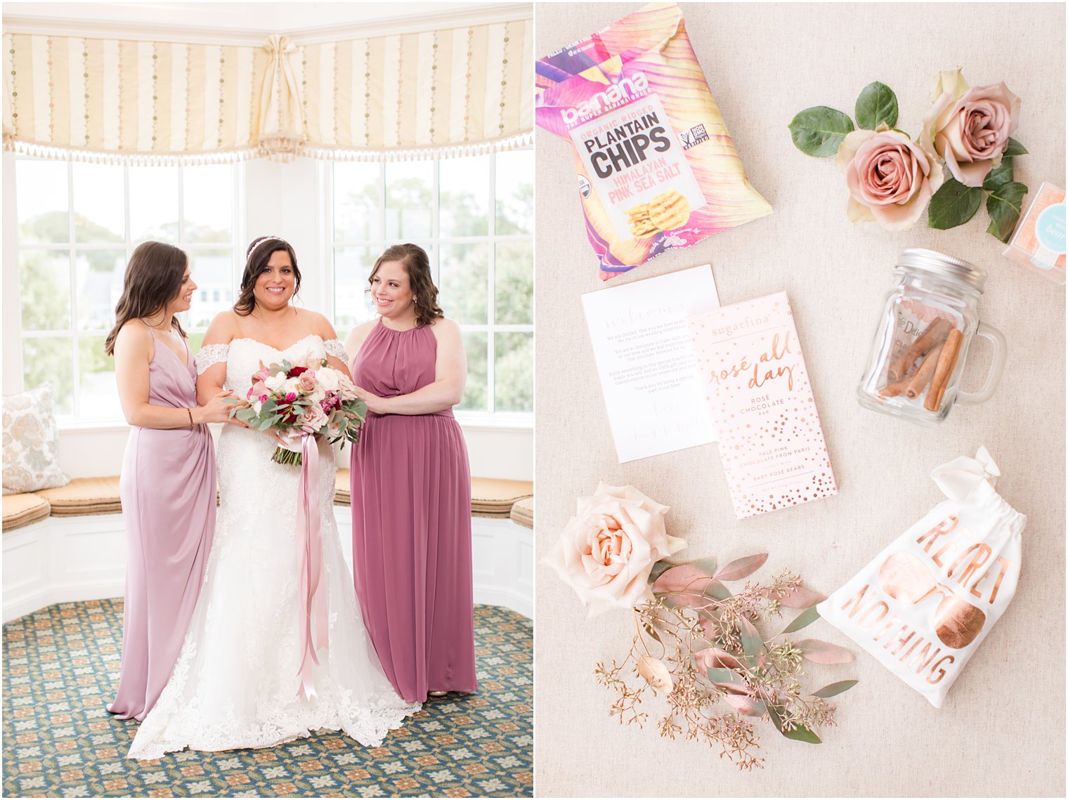 bridesmaids and their gifts for Clarks Landing Yacht Club wedding day by Idalia Photography