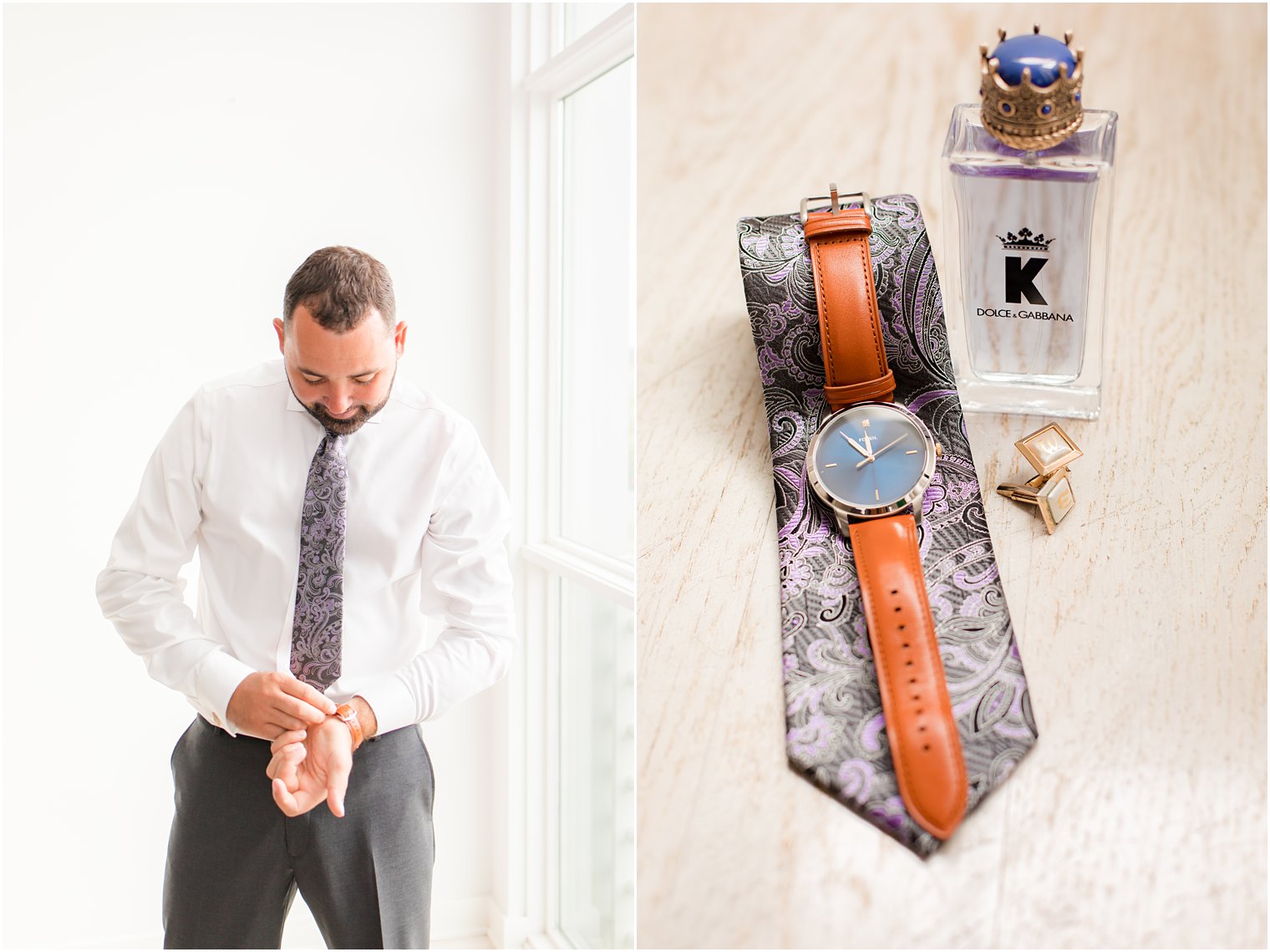 groom prepares for wedding day with Idalia Photography