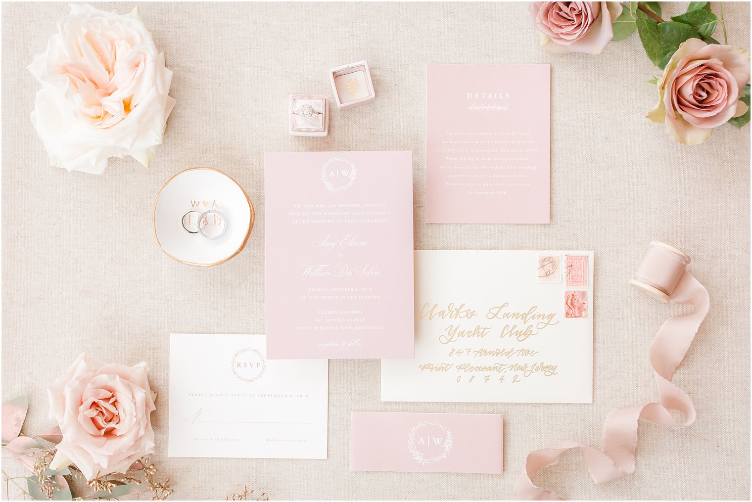 classic blush pink wedding invitations for New Jersey wedding