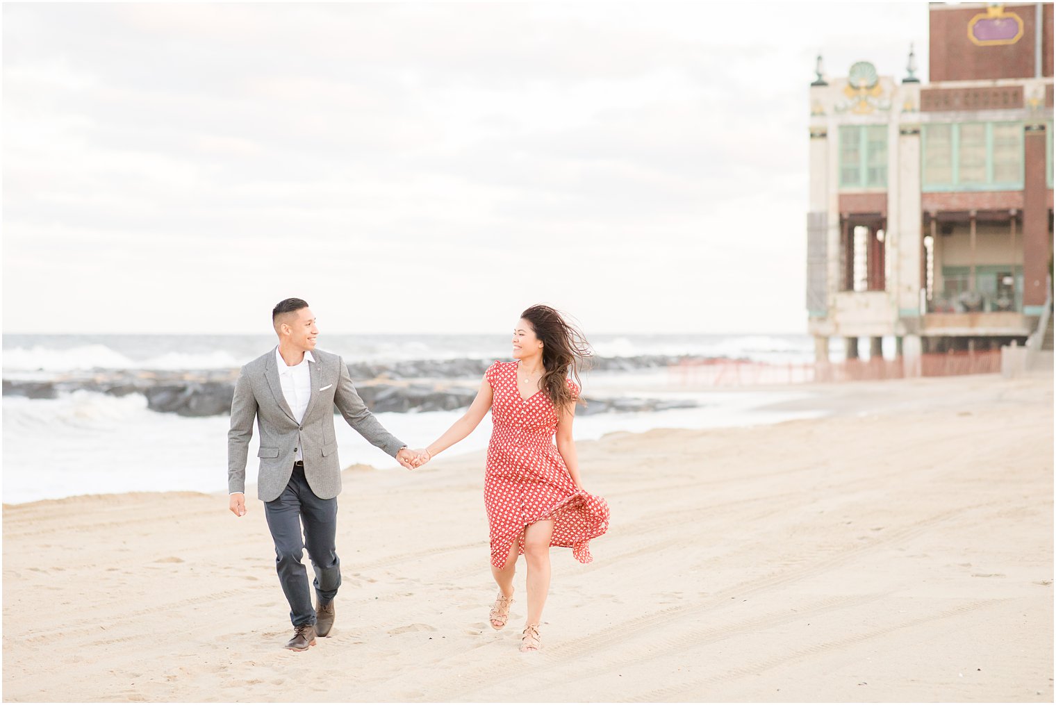 engagement session on the beach at Asbury Park with Idalia Photography