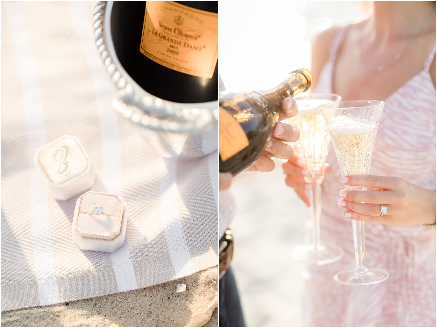 champagne during beach engagement portraits by Idalia Photography