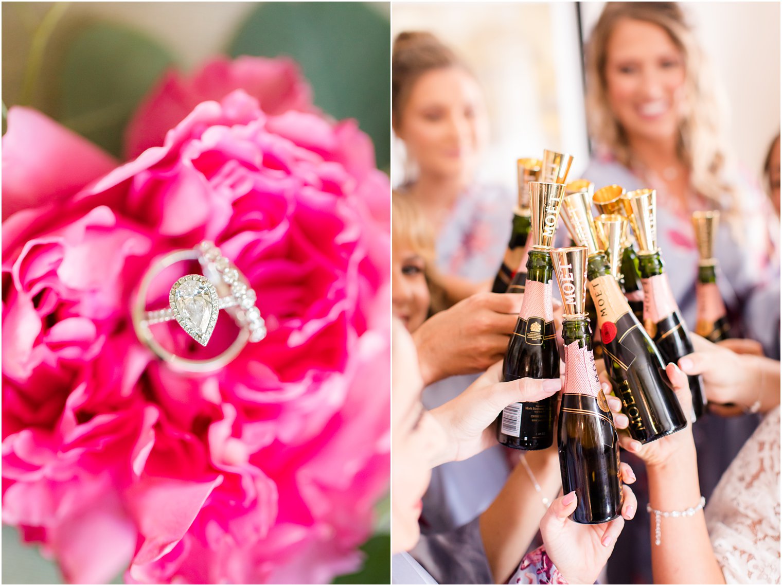 wedding rings and champagne cheer