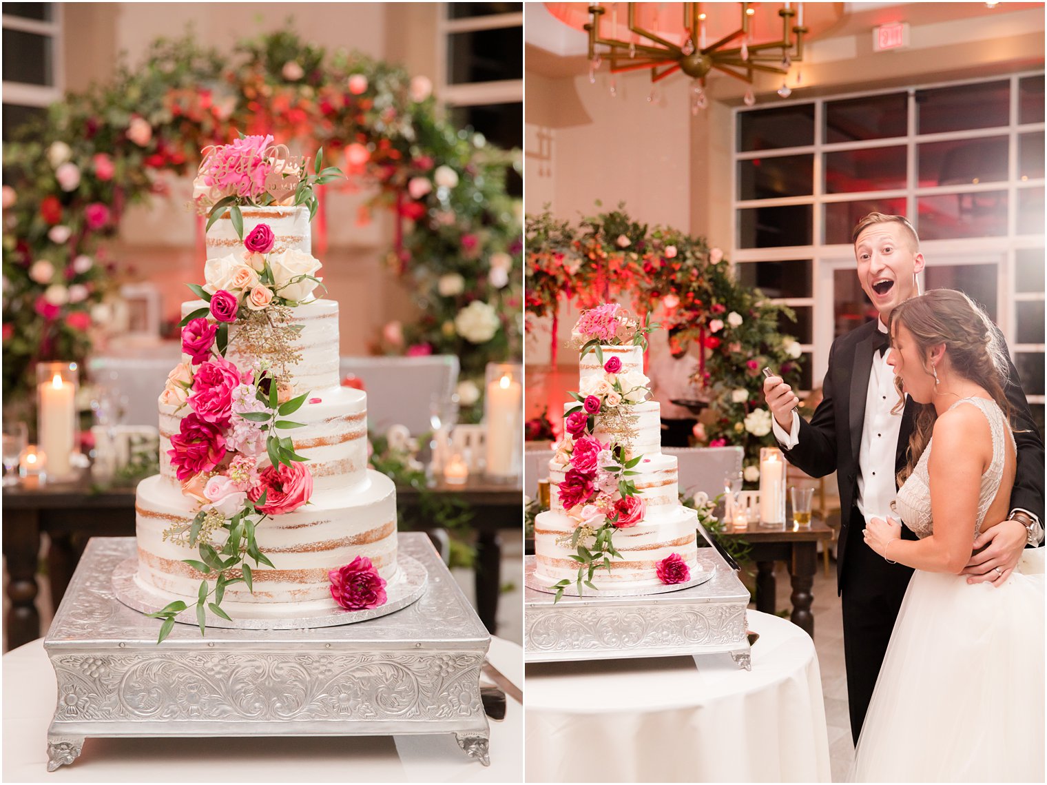 bride and groom cut their wedding cake with Idalia Photography