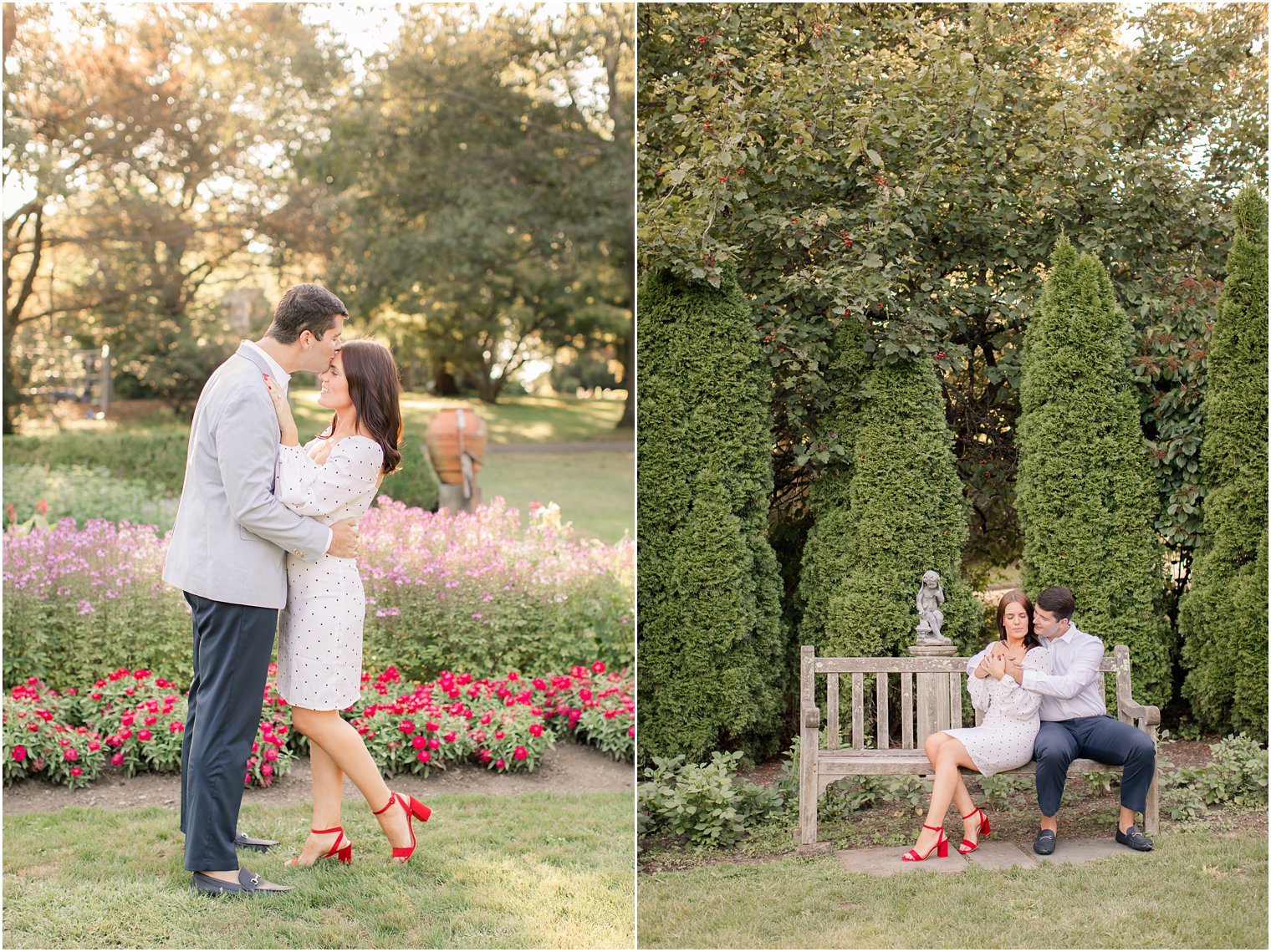 engagement session in gardens with red shoes by Idalia Photography