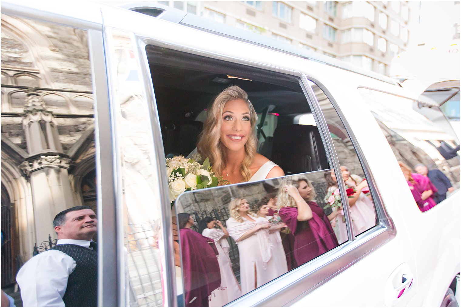 bride arrives to wedding ceremony in NJ