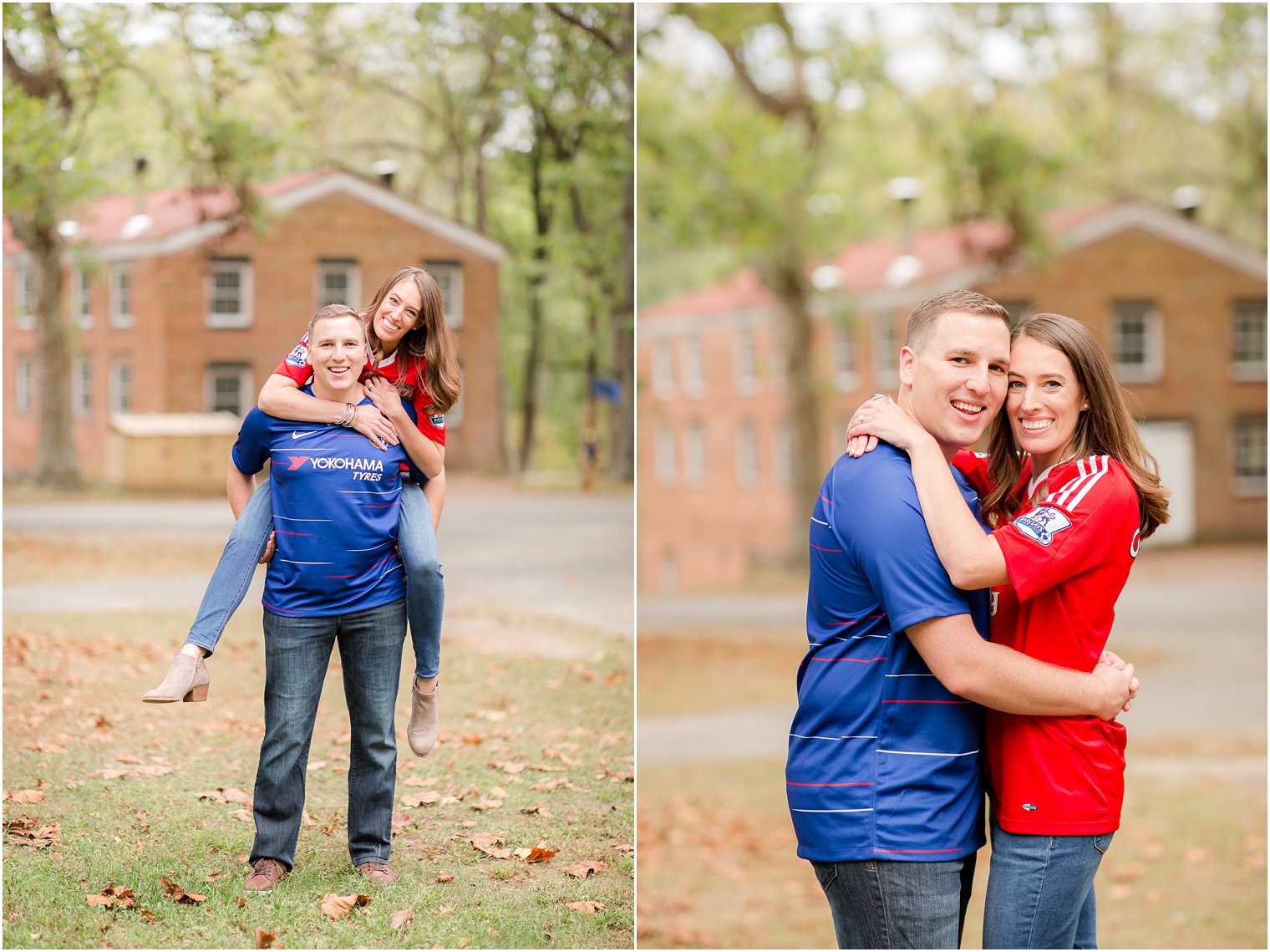 casual engagement photos in jerseys by Idalia Photography