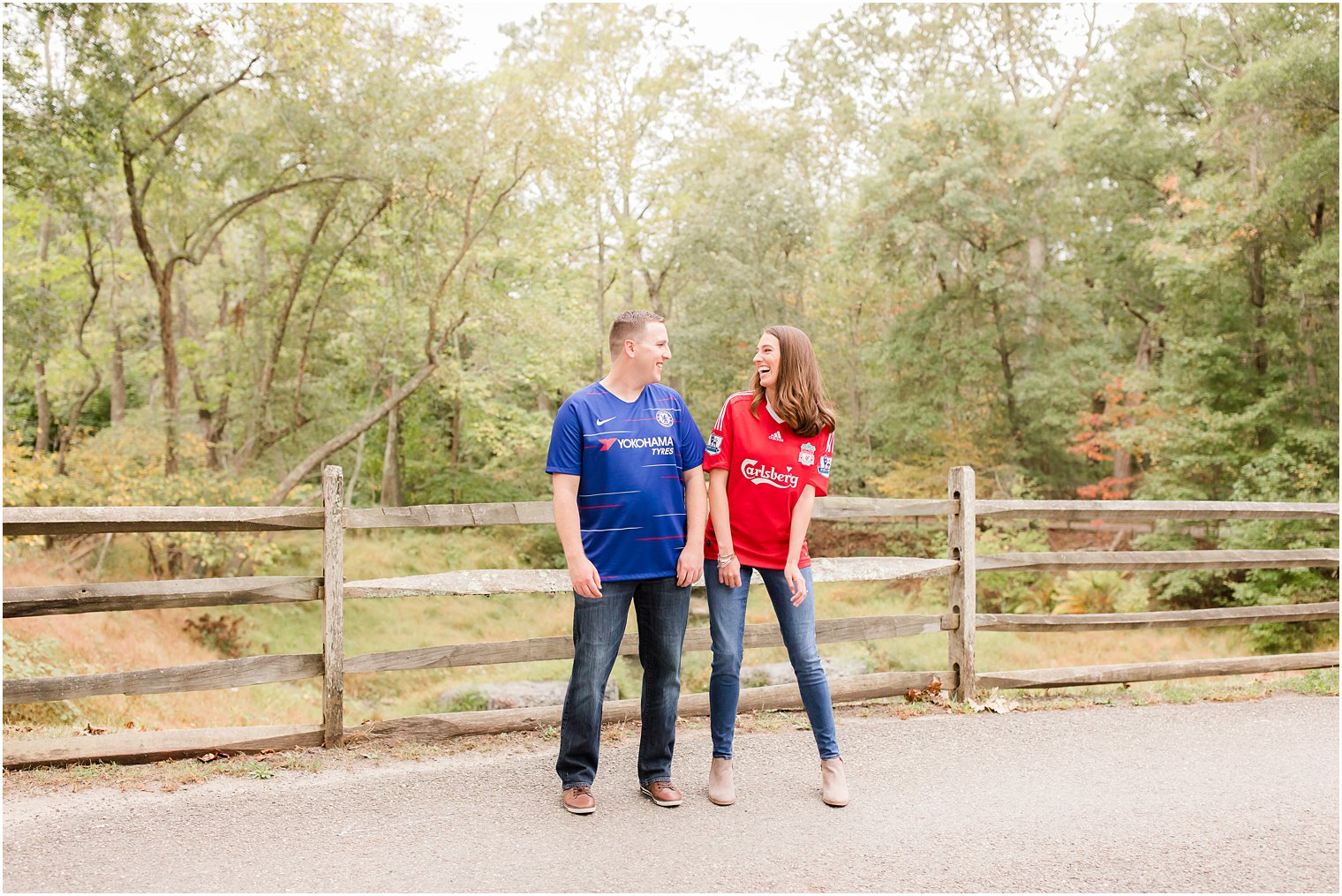 casual engagement session at Allaire state Park