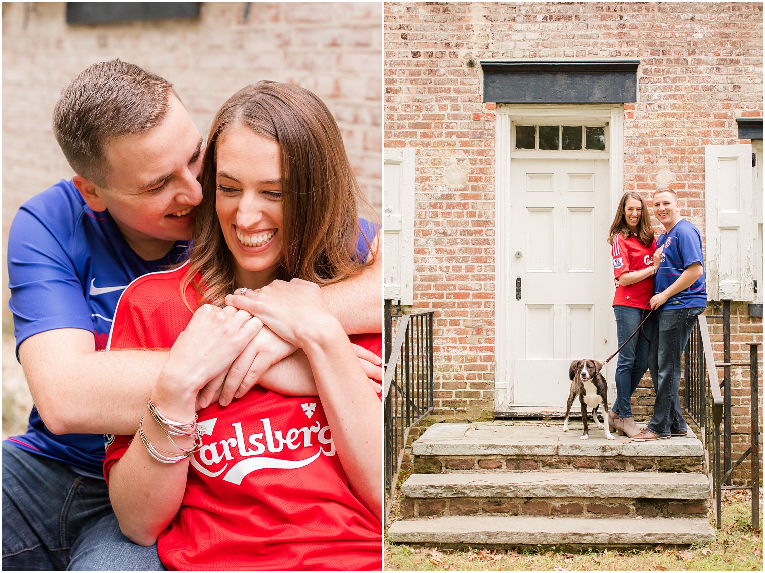engagement photos with dog and jerseys photographed by Idalia Photography