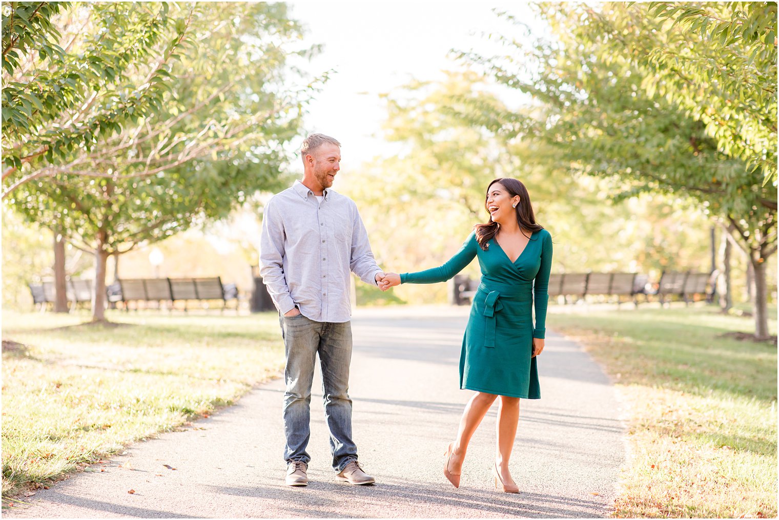 Candid engagement photos at Liberty State Park by NJ Wedding Photographers Idalia Photography