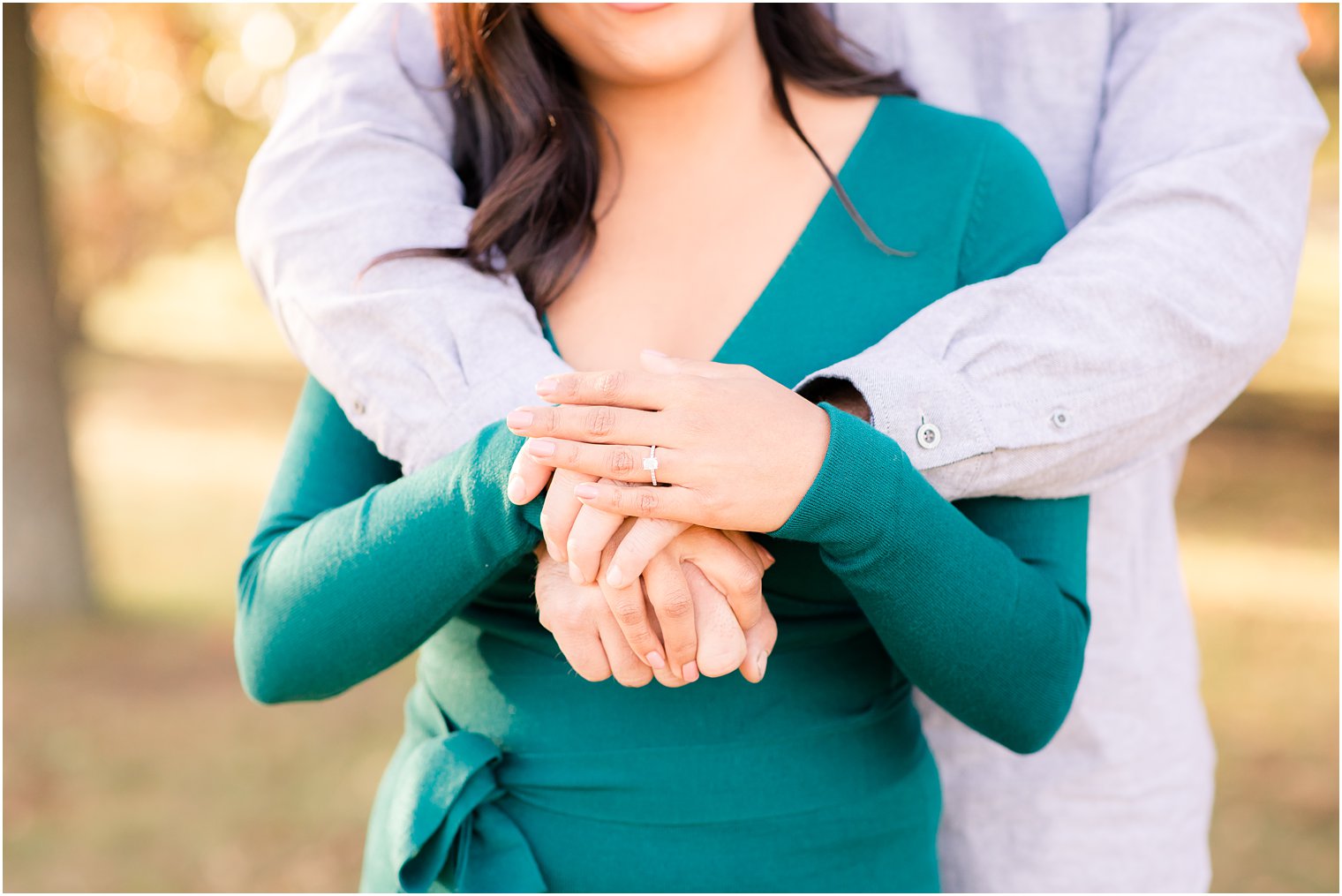 Bride's engagement ring | Fall engagement photos at Liberty State Park by NJ Wedding Photographers Idalia Photography