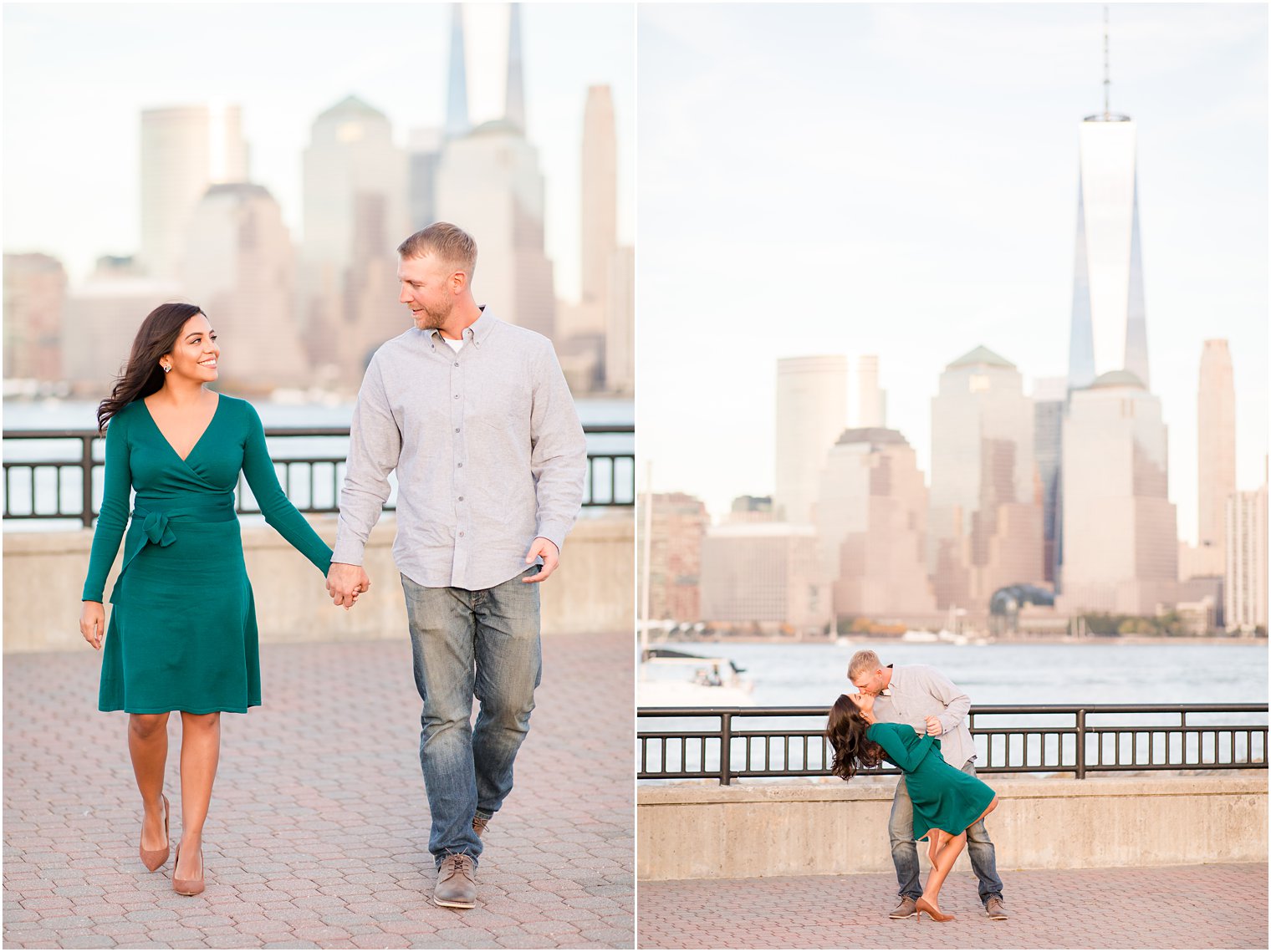 Engagement photos with NYC skyline at Liberty State Park | Photos by Idalia Photography