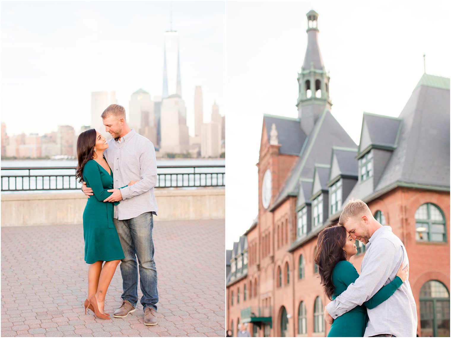 Engagement photos with NYC skyline at Liberty State Park | Photos by Idalia Photography