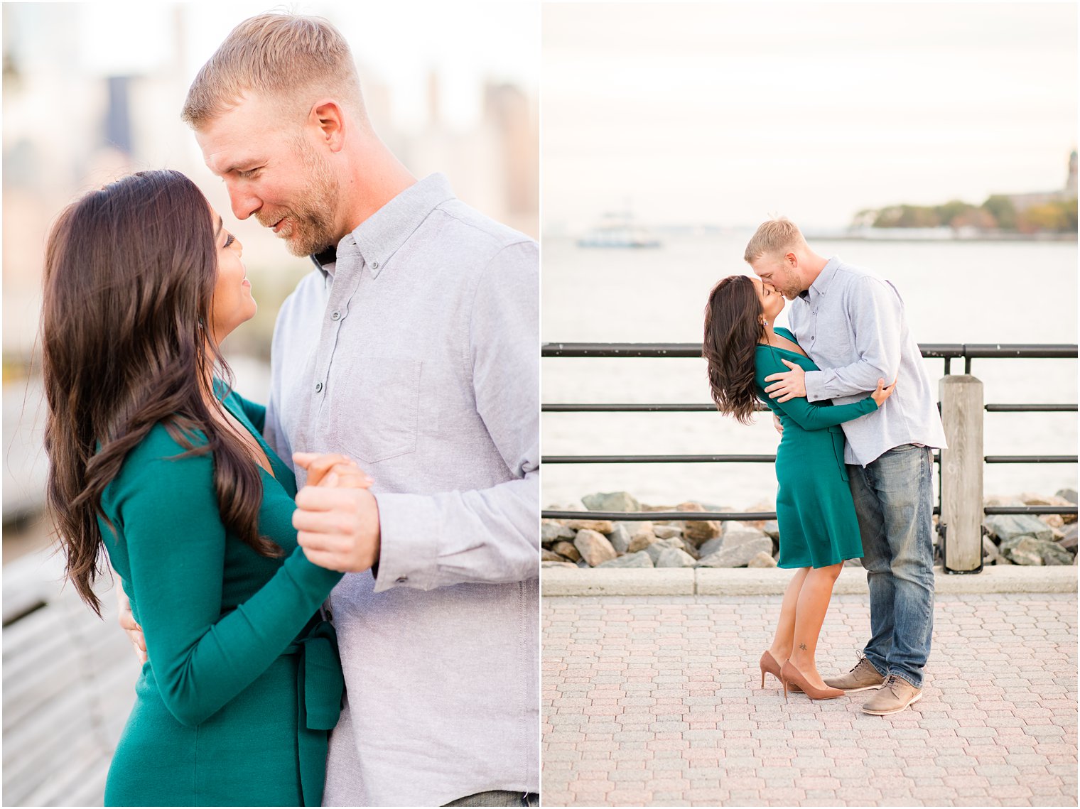 Couple kissing during their engagement session at Liberty State Park in Jersey City NJ 
