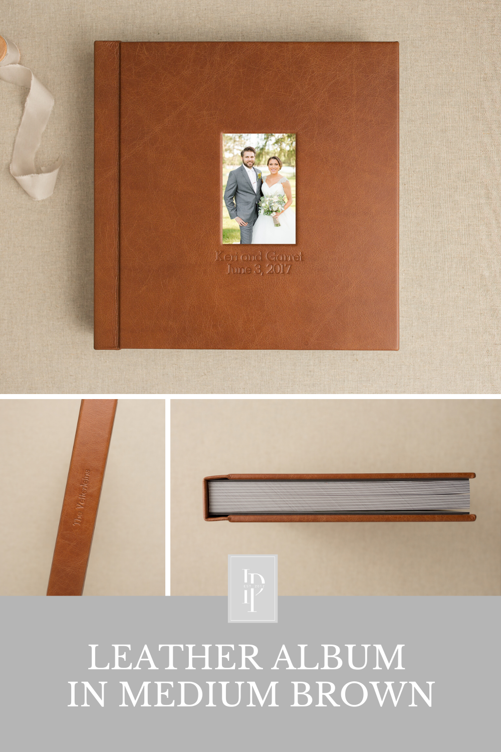 Medium leather album in medium brown