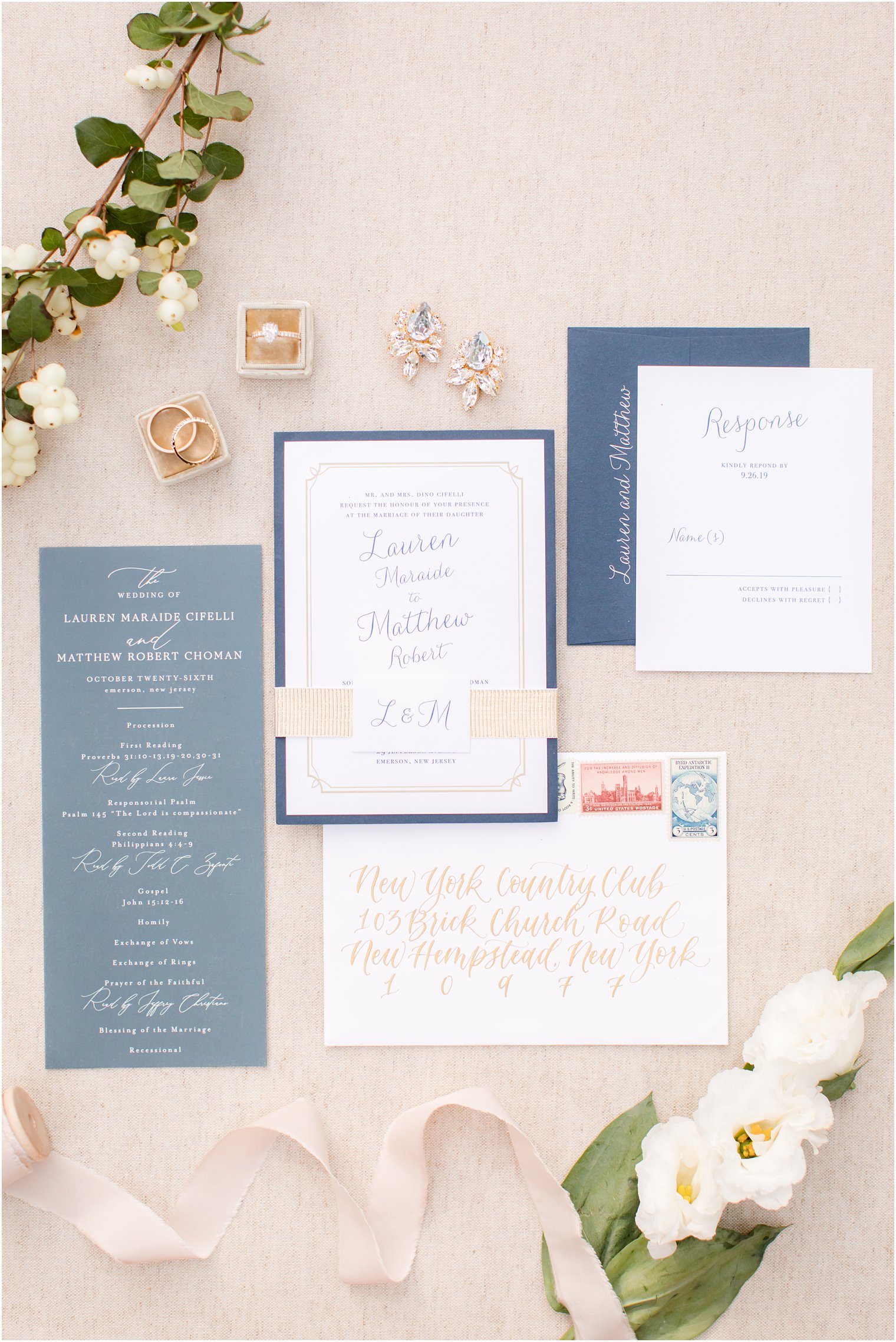 navy and ivory wedding suite by You're So Invited