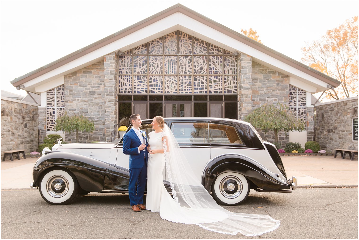 elegant wedding portraits outside church in New York by Idalia Photography